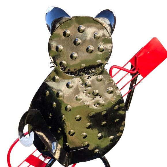 Black Cat Guitar Player Musician Statue Metal Sculpture Musician Bass 25 Inch - Picture 12 of 16